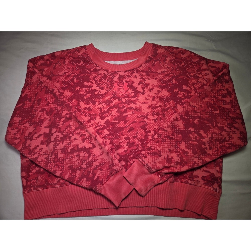 Under Armour Womens Rival Fleece Digital Camo Crewneck Sweatshirt Pink Red XS